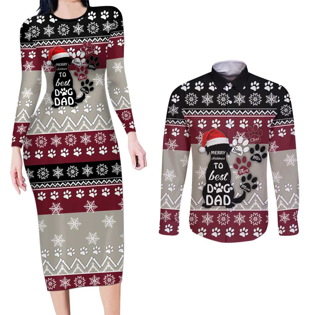 To Best Dog Dad Christmas Design Couples Matching Long Sleeve Bodycon Dress and Long Sleeve Button Shirt Xmas Holiday Patterns - Wonder Print Shop