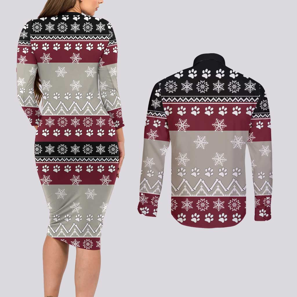 To Best Dog Dad Christmas Design Couples Matching Long Sleeve Bodycon Dress and Long Sleeve Button Shirt Xmas Holiday Patterns - Wonder Print Shop