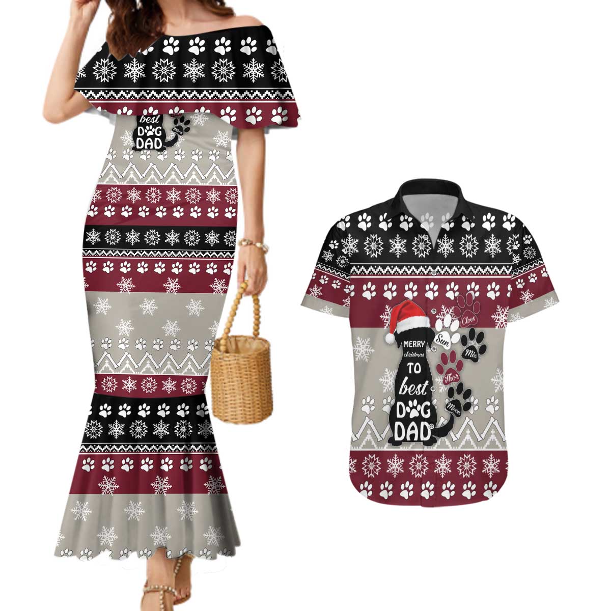 To Best Dog Dad Christmas Design Couples Matching Mermaid Dress and Hawaiian Shirt Xmas Holiday Patterns - Wonder Print Shop