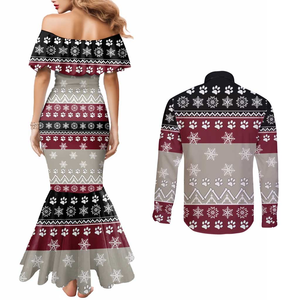 To Best Dog Dad Christmas Design Couples Matching Mermaid Dress and Long Sleeve Button Shirt Xmas Holiday Patterns - Wonder Print Shop