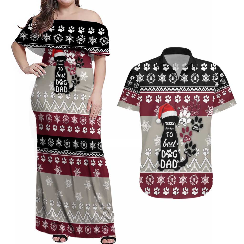To Best Dog Dad Christmas Design Couples Matching Off Shoulder Maxi Dress and Hawaiian Shirt Xmas Holiday Patterns - Wonder Print Shop