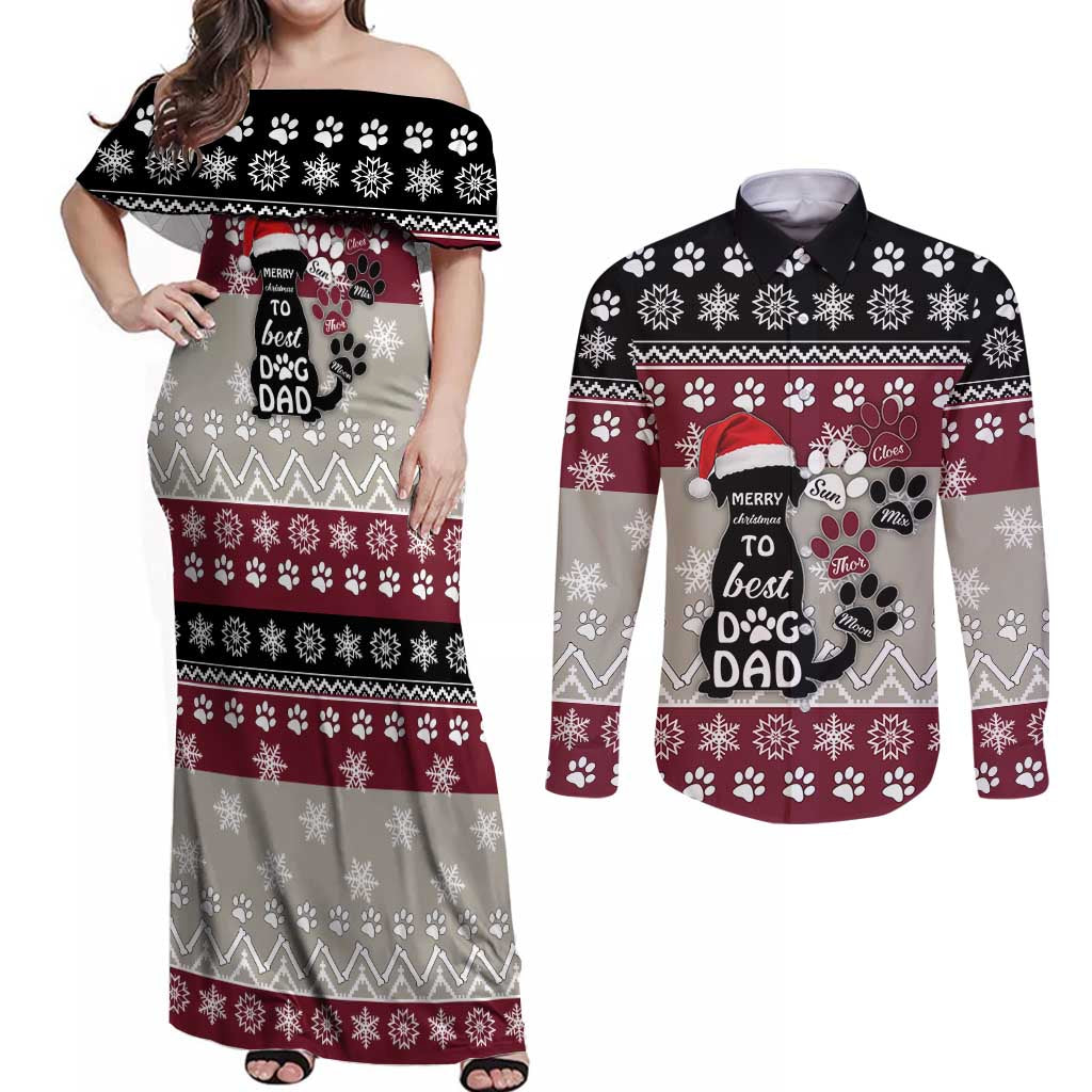 To Best Dog Dad Christmas Design Couples Matching Off Shoulder Maxi Dress and Long Sleeve Button Shirt Xmas Holiday Patterns - Wonder Print Shop