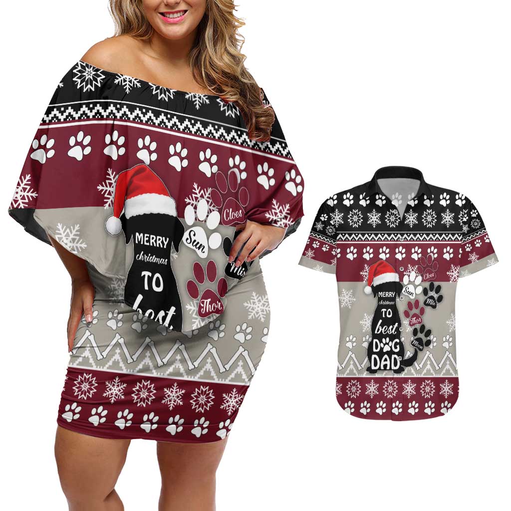 To Best Dog Dad Christmas Design Couples Matching Off Shoulder Short Dress and Hawaiian Shirt Xmas Holiday Patterns - Wonder Print Shop