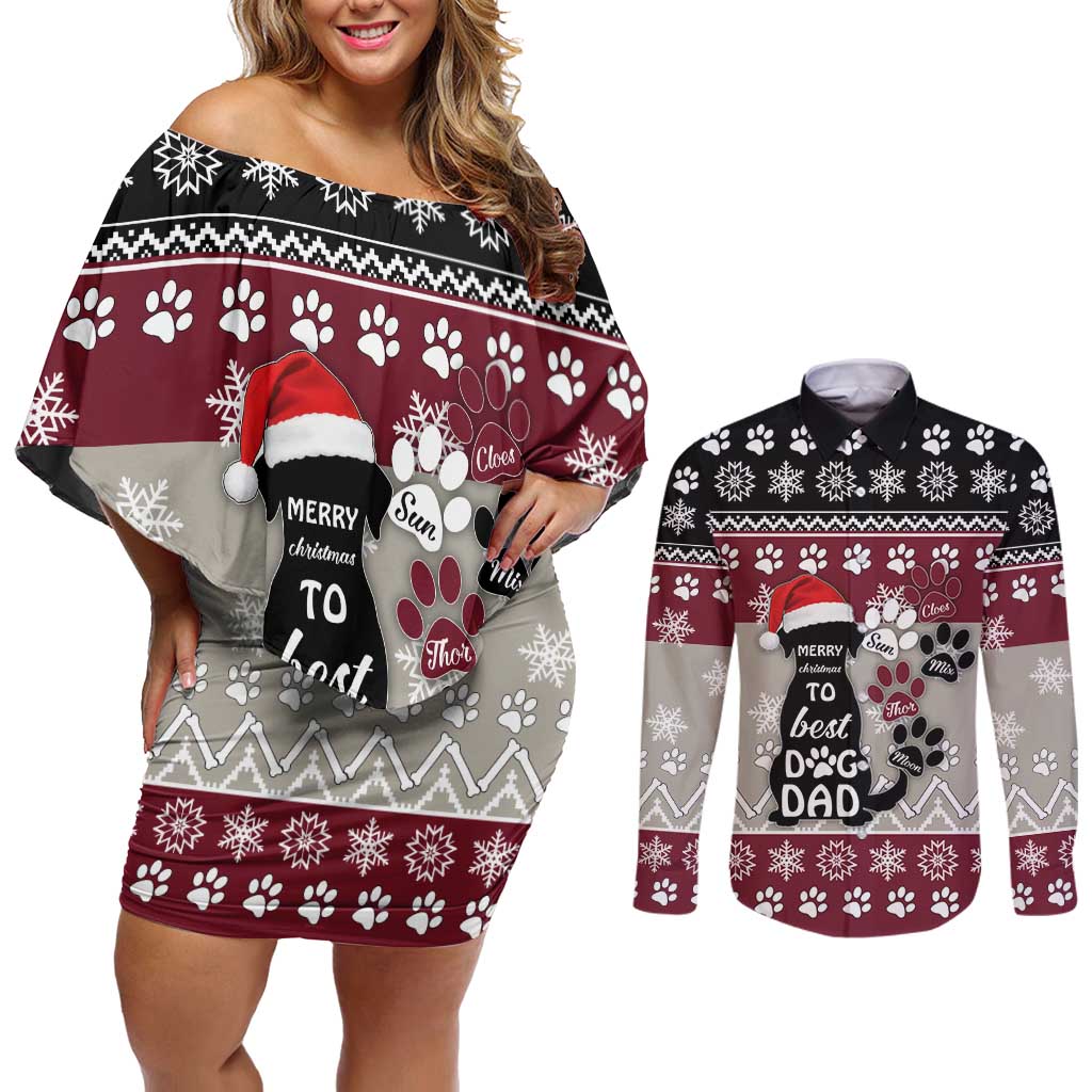 To Best Dog Dad Christmas Design Couples Matching Off Shoulder Short Dress and Long Sleeve Button Shirt Xmas Holiday Patterns - Wonder Print Shop