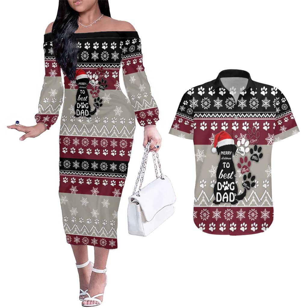 To Best Dog Dad Christmas Design Couples Matching Off The Shoulder Long Sleeve Dress and Hawaiian Shirt Xmas Holiday Patterns - Wonder Print Shop