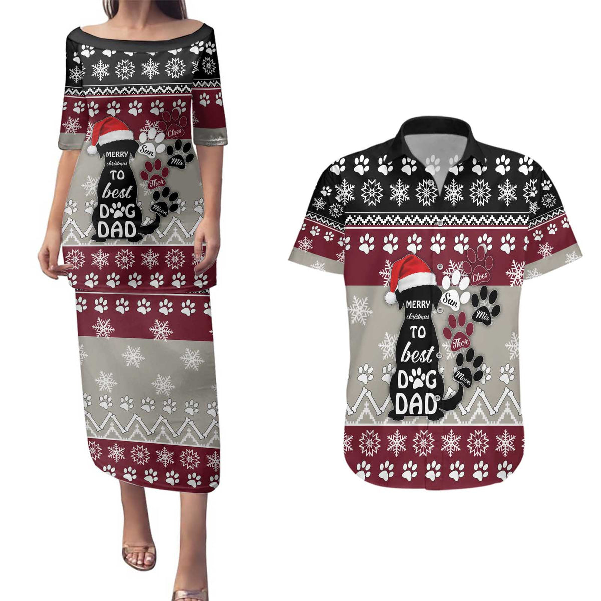 To Best Dog Dad Christmas Design Couples Matching Puletasi and Hawaiian Shirt Xmas Holiday Patterns - Wonder Print Shop