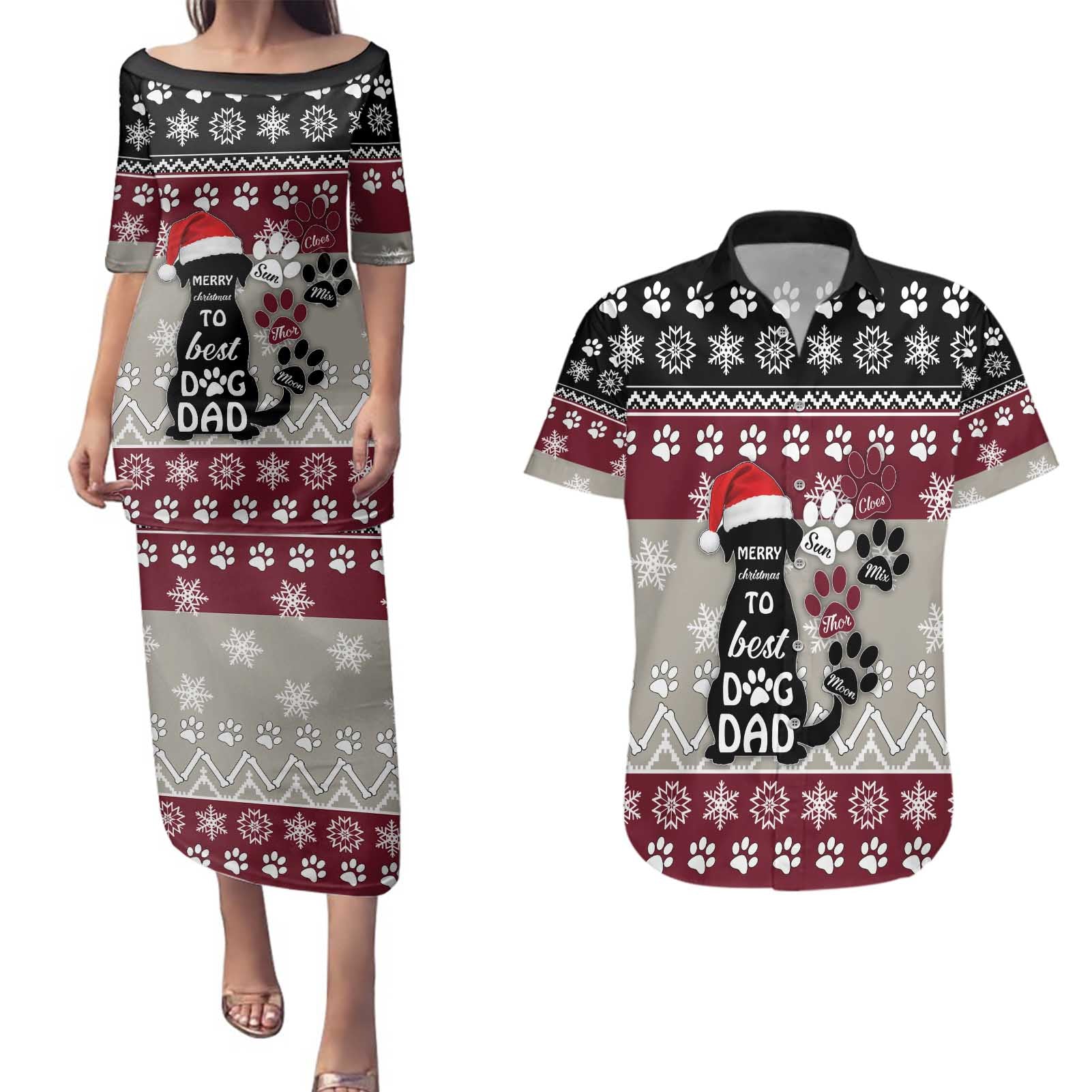 To Best Dog Dad Christmas Design Couples Matching Puletasi and Hawaiian Shirt Xmas Holiday Patterns - Wonder Print Shop