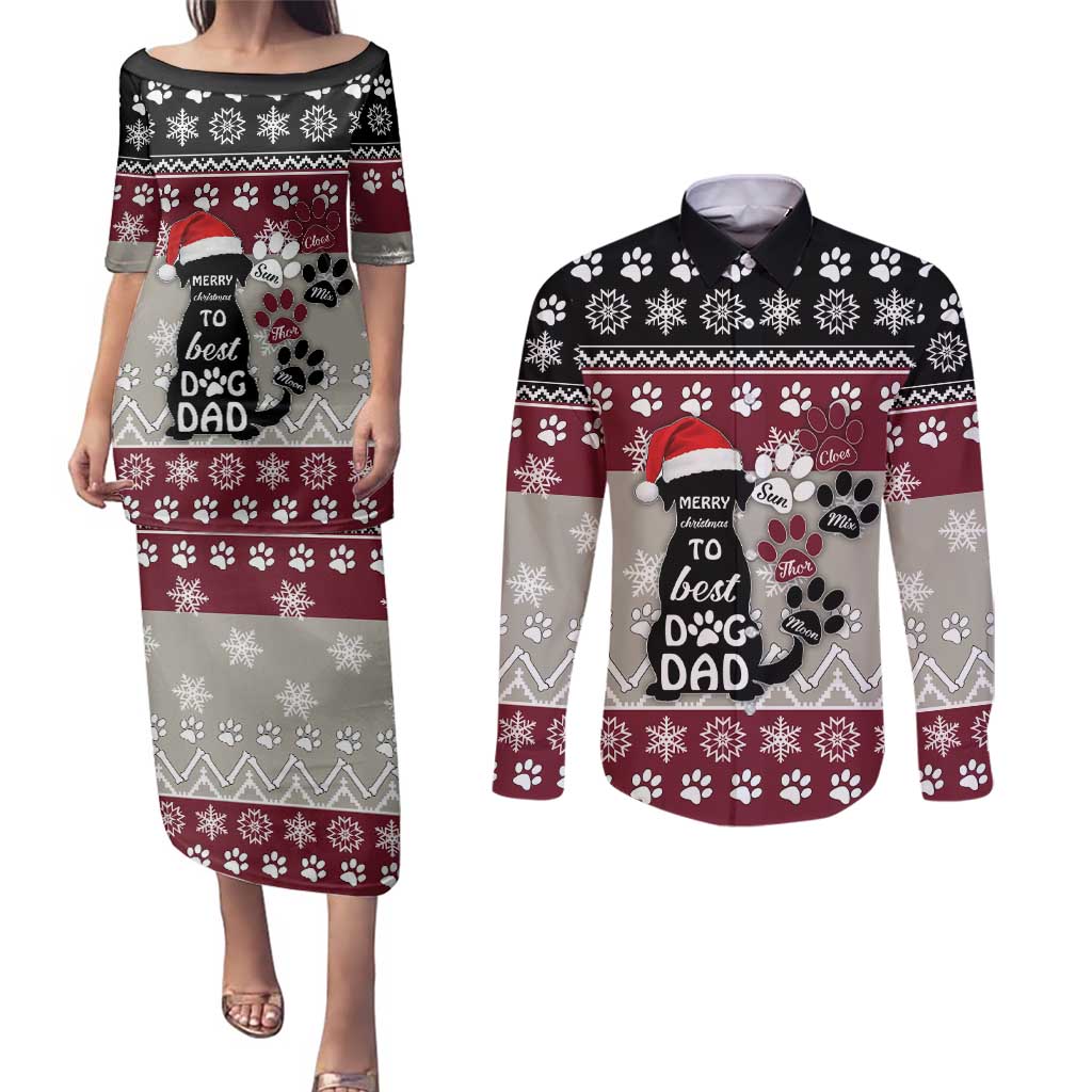 To Best Dog Dad Christmas Design Couples Matching Puletasi and Long Sleeve Button Shirt Xmas Holiday Patterns - Wonder Print Shop