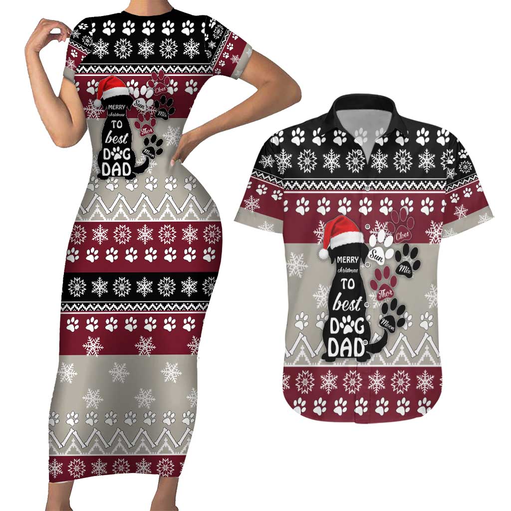 To Best Dog Dad Christmas Design Couples Matching Short Sleeve Bodycon Dress and Hawaiian Shirt Xmas Holiday Patterns - Wonder Print Shop