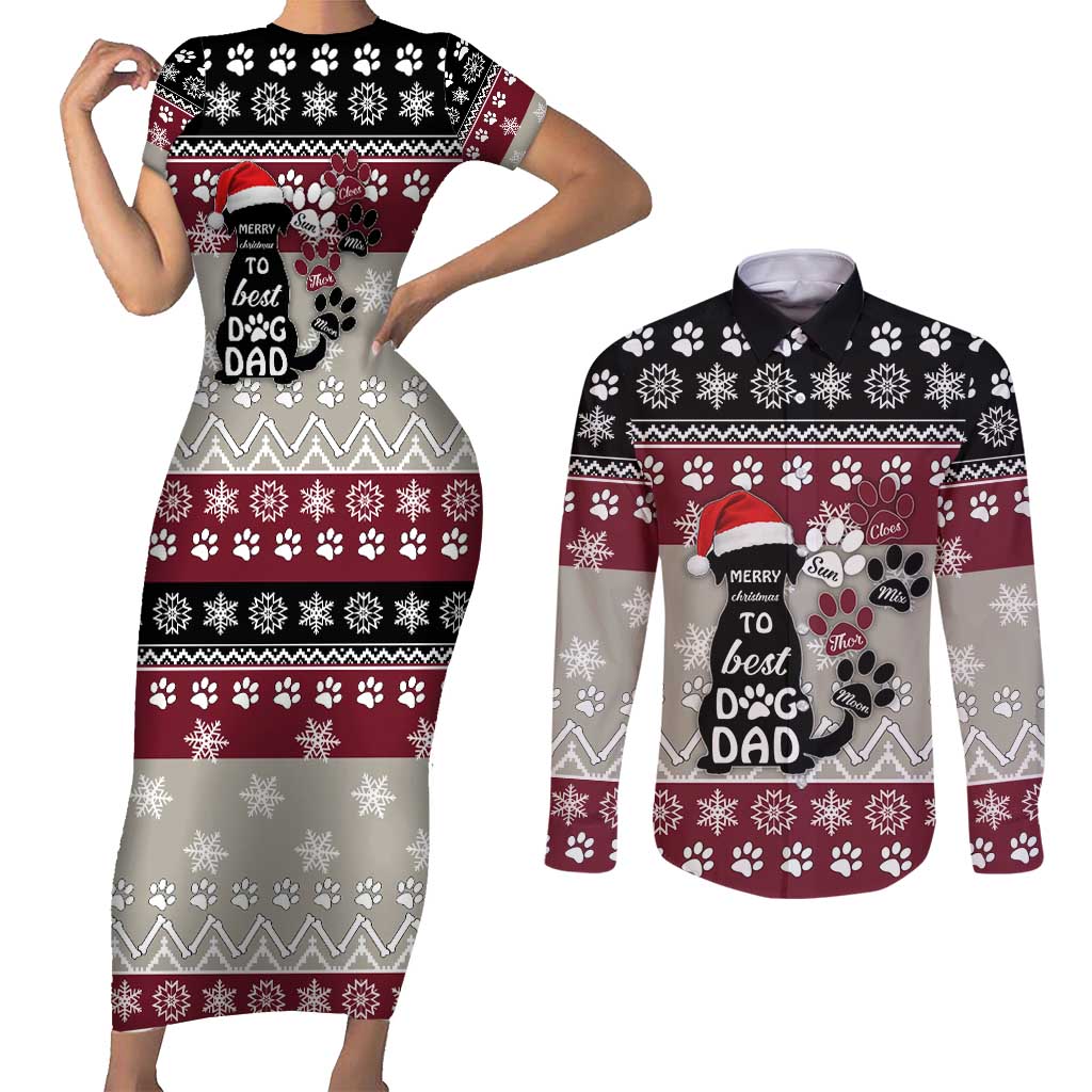 To Best Dog Dad Christmas Design Couples Matching Short Sleeve Bodycon Dress and Long Sleeve Button Shirt Xmas Holiday Patterns - Wonder Print Shop
