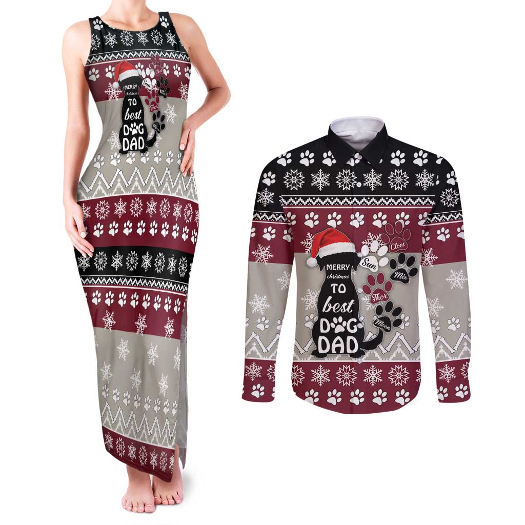 To Best Dog Dad Christmas Design Couples Matching Tank Maxi Dress and Long Sleeve Button Shirt Xmas Holiday Patterns - Wonder Print Shop