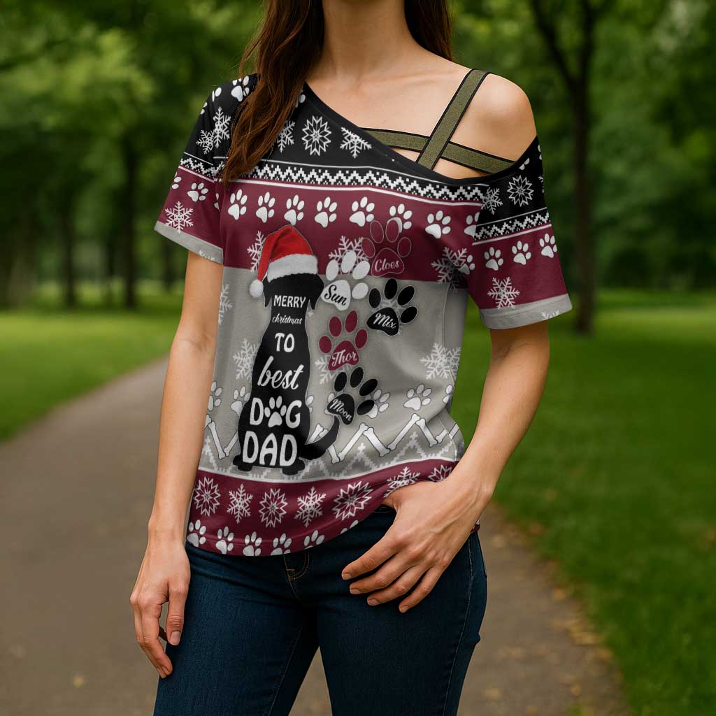To Best Dog Dad Christmas Design Cross Shoulder Shirt Xmas Holiday Patterns - Wonder Print Shop