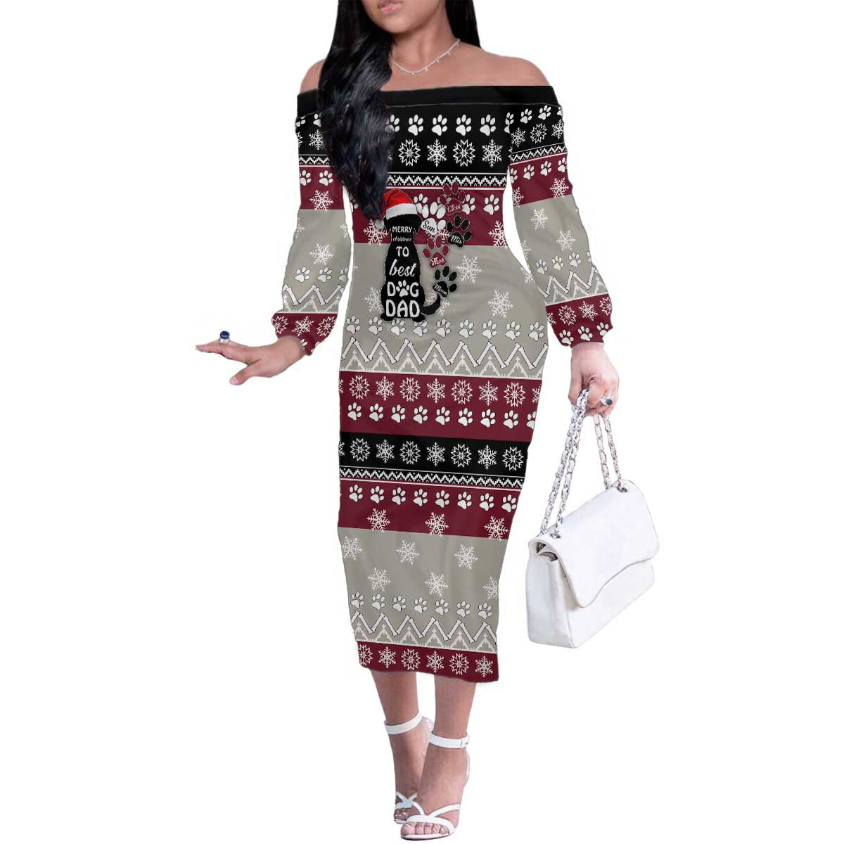 To Best Dog Dad Christmas Design Family Matching Off The Shoulder Long Sleeve Dress and Hawaiian Shirt Xmas Holiday Patterns - Wonder Print Shop