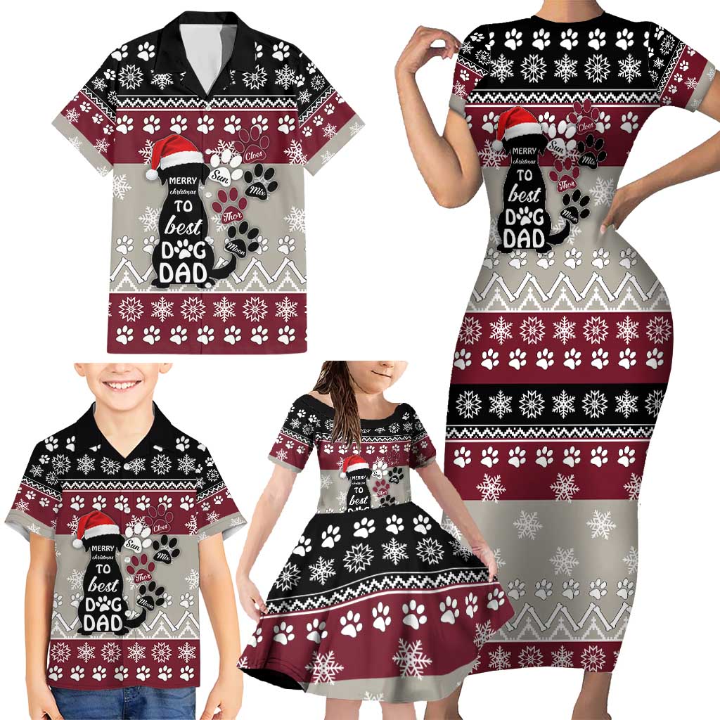 To Best Dog Dad Christmas Design Family Matching Short Sleeve Bodycon Dress and Hawaiian Shirt Xmas Holiday Patterns - Wonder Print Shop