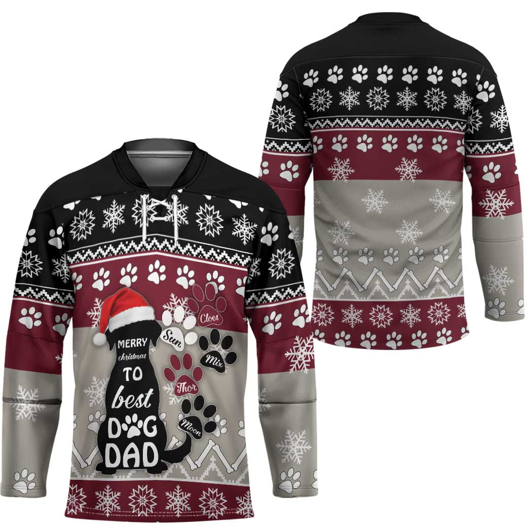 To Best Dog Dad Christmas Design Hockey Jersey Xmas Holiday Patterns - Wonder Print Shop