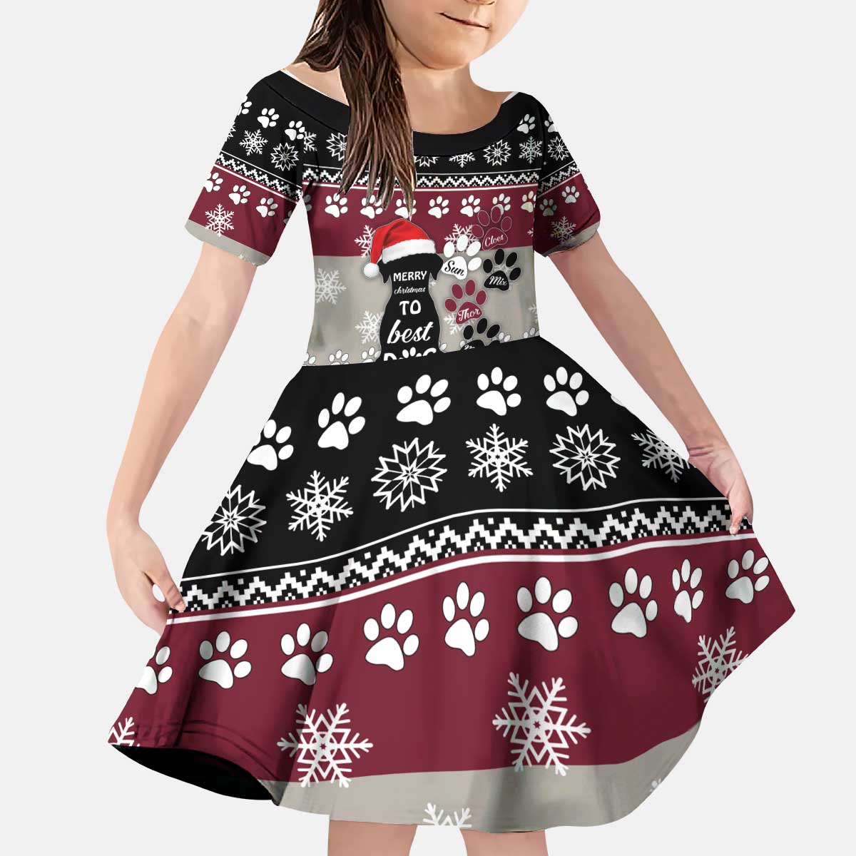 To Best Dog Dad Christmas Design Kid Short Sleeve Dress Xmas Holiday Patterns - Wonder Print Shop