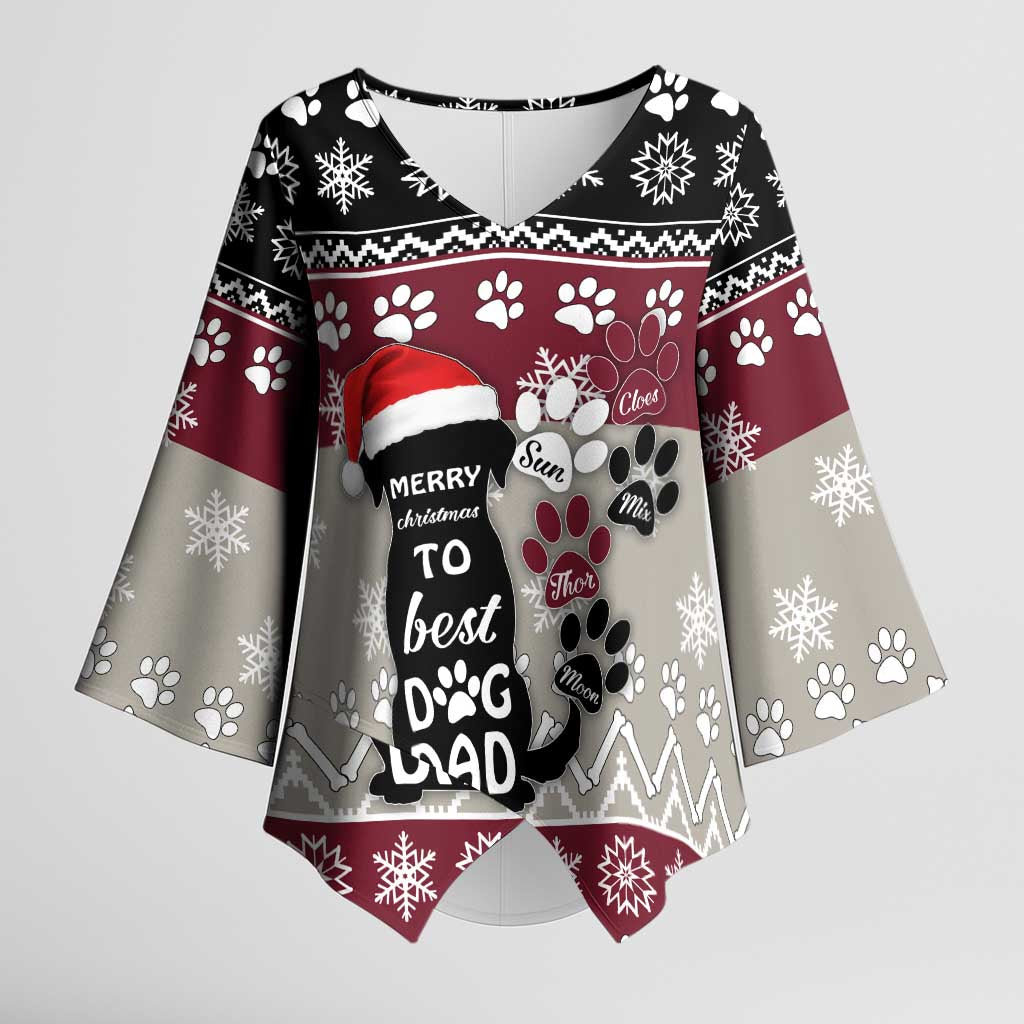 To Best Dog Dad Christmas Design Kimono Sleeve Blouse Xmas Holiday Patterns - Wonder Print Shop