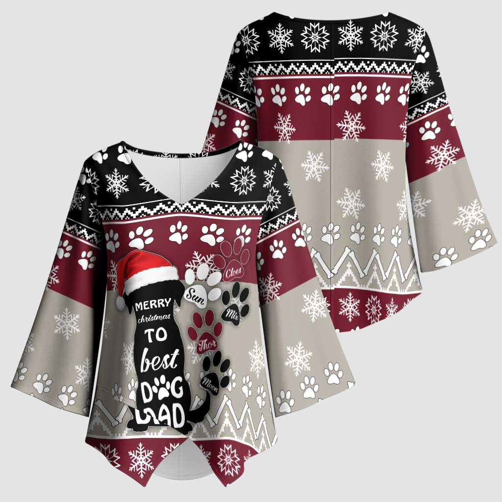 To Best Dog Dad Christmas Design Kimono Sleeve Blouse Xmas Holiday Patterns - Wonder Print Shop