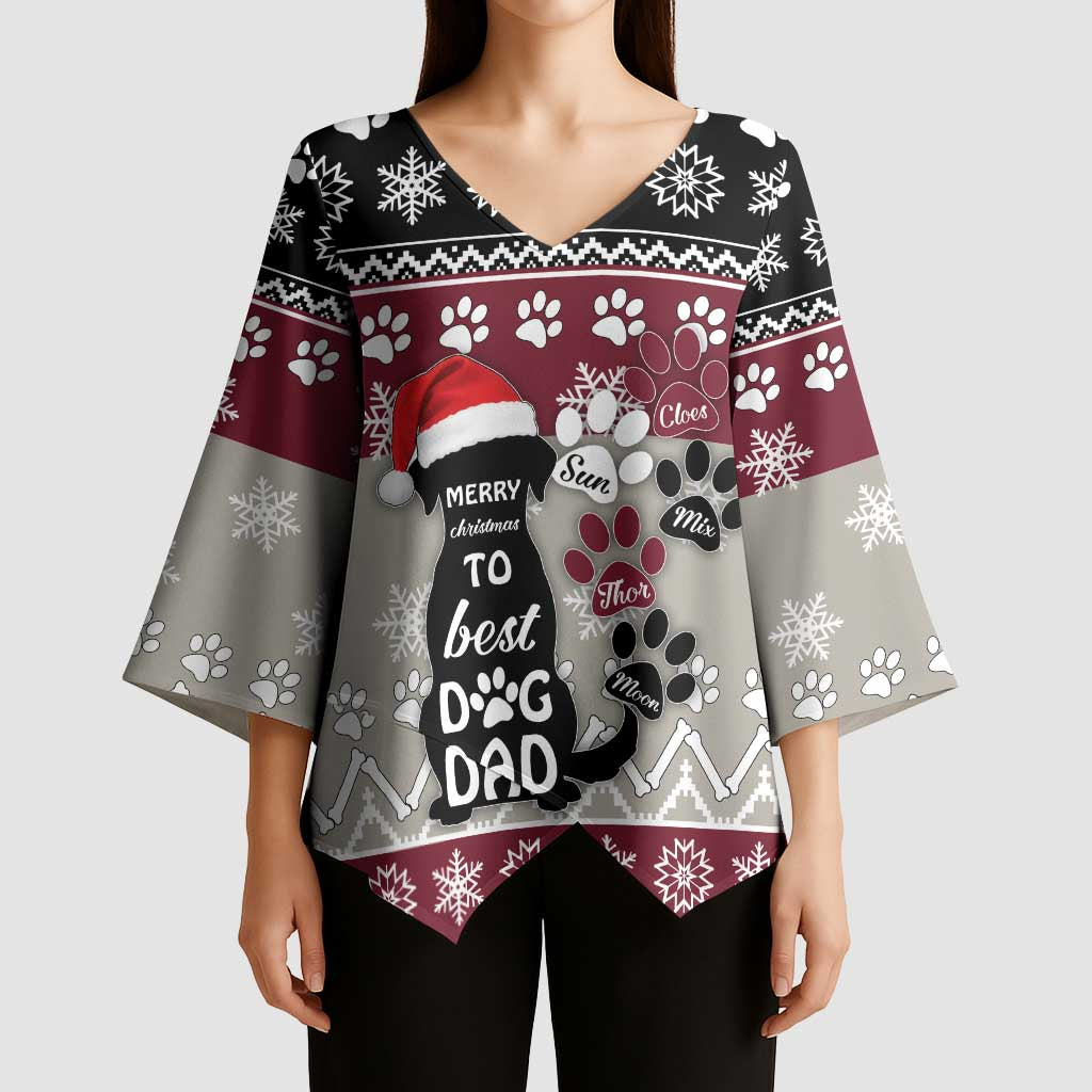 To Best Dog Dad Christmas Design Kimono Sleeve Blouse Xmas Holiday Patterns - Wonder Print Shop