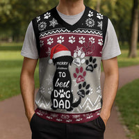 To Best Dog Dad Christmas Design Christmas Knitted V-Neck Vest Xmas Holiday Patterns - Wonder Print Shop