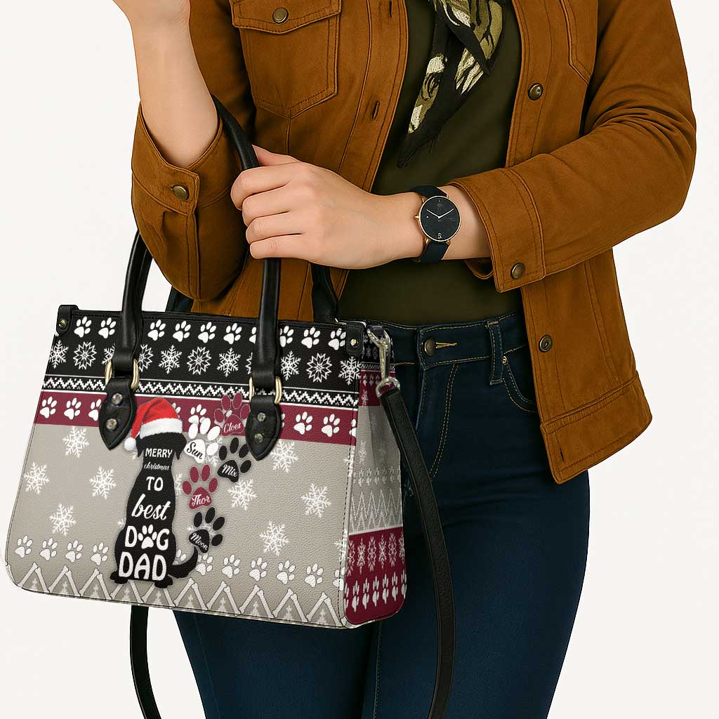 To Best Dog Dad Christmas Design Leather Bag Xmas Holiday Patterns - Wonder Print Shop