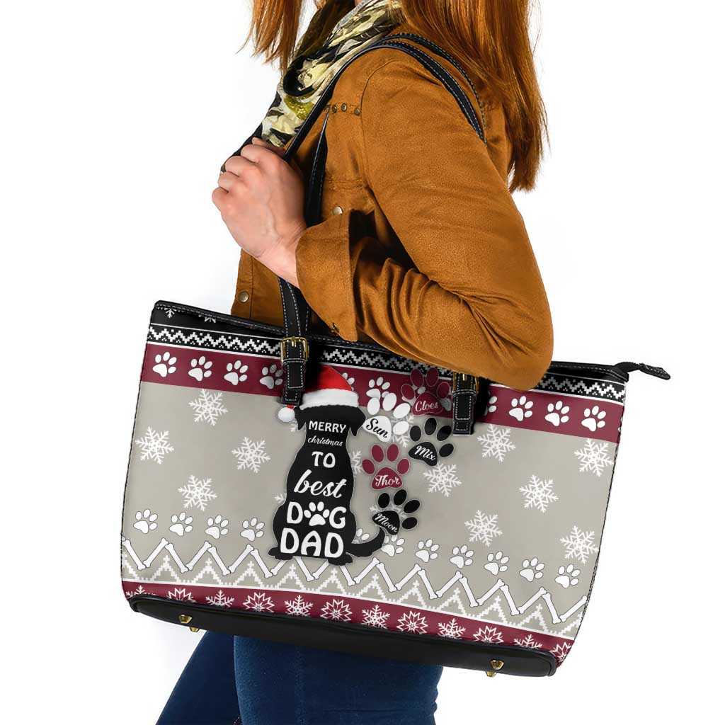 To Best Dog Dad Christmas Design Leather Tote Bag Xmas Holiday Patterns - Wonder Print Shop
