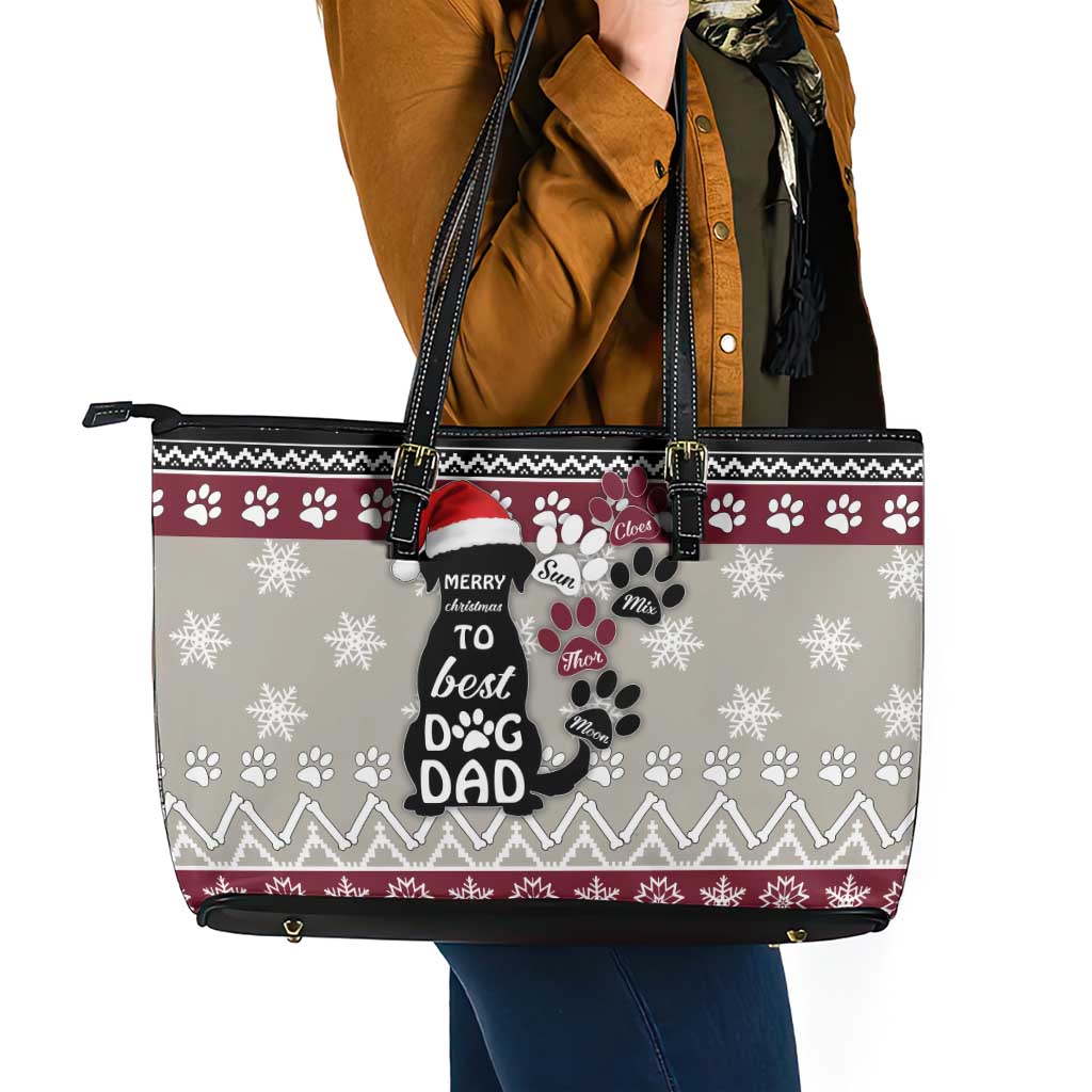 To Best Dog Dad Christmas Design Leather Tote Bag Xmas Holiday Patterns - Wonder Print Shop