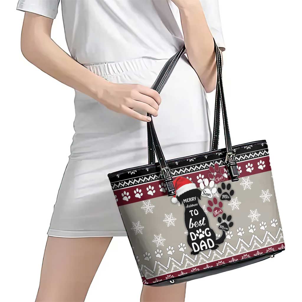 To Best Dog Dad Christmas Design Leather Tote Bag Xmas Holiday Patterns - Wonder Print Shop