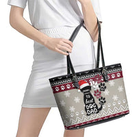 To Best Dog Dad Christmas Design Leather Tote Bag Xmas Holiday Patterns - Wonder Print Shop