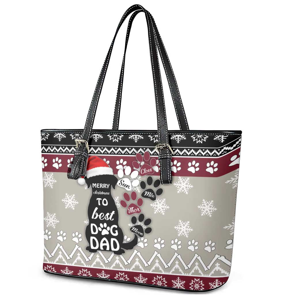 To Best Dog Dad Christmas Design Leather Tote Bag Xmas Holiday Patterns - Wonder Print Shop