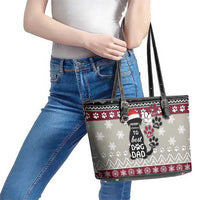 To Best Dog Dad Christmas Design Leather Tote Bag Xmas Holiday Patterns - Wonder Print Shop