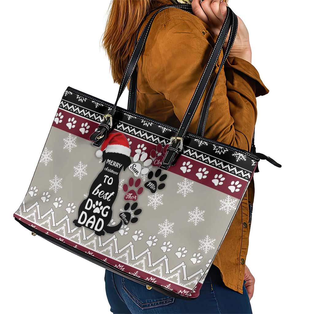 To Best Dog Dad Christmas Design Leather Tote Bag Xmas Holiday Patterns - Wonder Print Shop