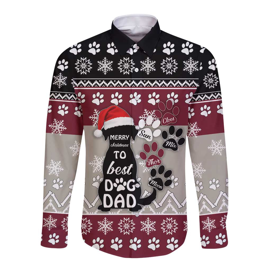 To Best Dog Dad Christmas Design Long Sleeve Button Shirt Xmas Holiday Patterns - Wonder Print Shop