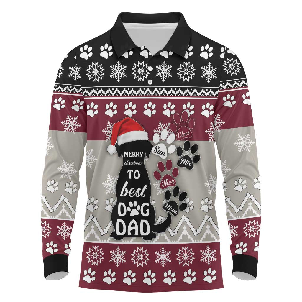 To Best Dog Dad Christmas Design Long Sleeve Polo Shirt Xmas Holiday Patterns - Wonder Print Shop
