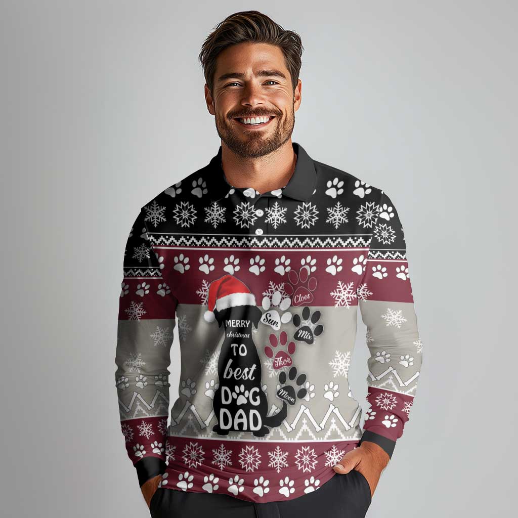 To Best Dog Dad Christmas Design Long Sleeve Polo Shirt Xmas Holiday Patterns - Wonder Print Shop