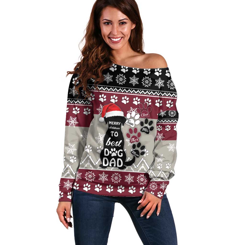 To Best Dog Dad Christmas Design Off Shoulder Sweater Xmas Holiday Patterns - Wonder Print Shop