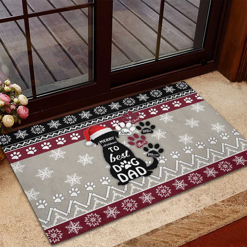 To Best Dog Dad Christmas Design Rubber Doormat Xmas Holiday Patterns - Wonder Print Shop