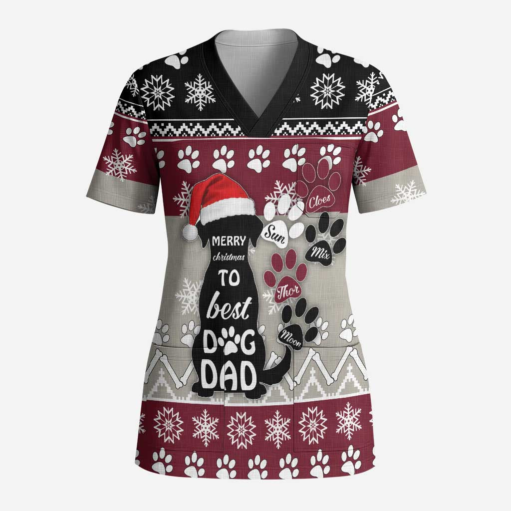 To Best Dog Dad Christmas Design Scrub Top Xmas Holiday Patterns - Wonder Print Shop