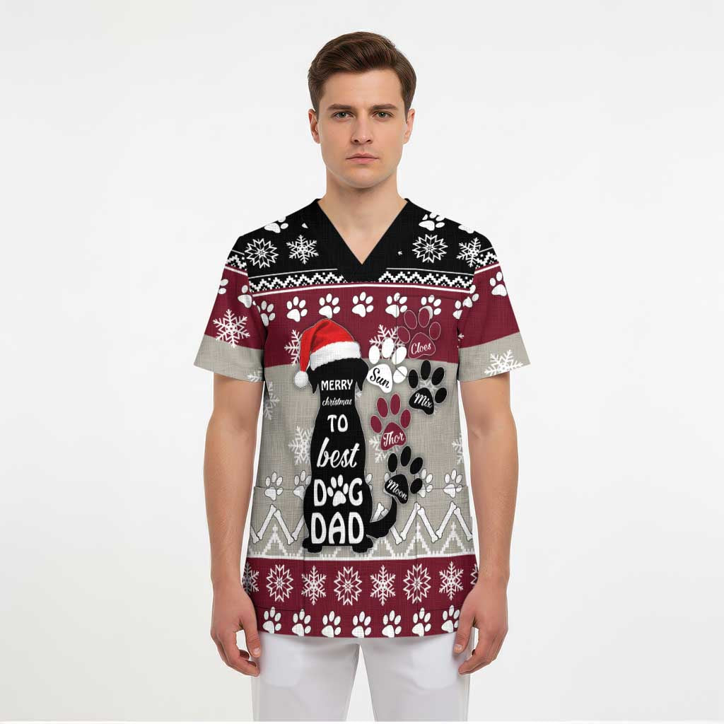 To Best Dog Dad Christmas Design Scrub Top Xmas Holiday Patterns - Wonder Print Shop