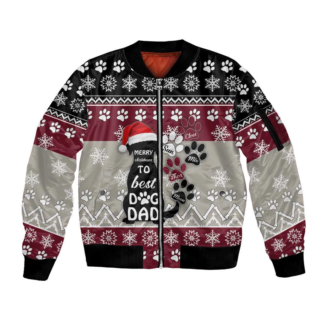 To Best Dog Dad Christmas Design Sleeve Zip Bomber Jacket Xmas Holiday Patterns - Wonder Print Shop