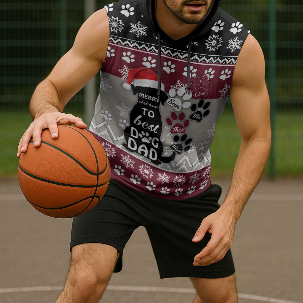 To Best Dog Dad Christmas Design Sleeveless Hoodie Xmas Holiday Patterns - Wonder Print Shop