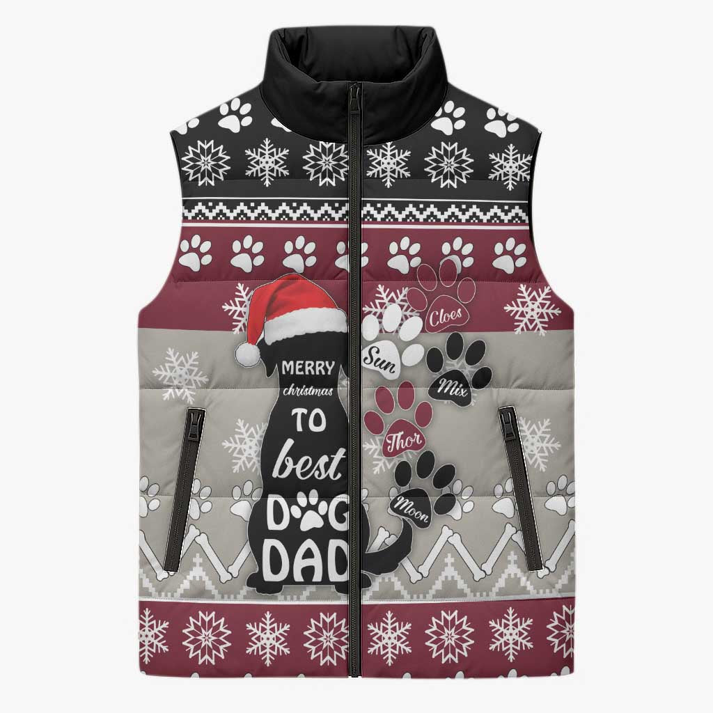 To Best Dog Dad Christmas Design Sleeveless Puffer Jacket Xmas Holiday Patterns - Wonder Print Shop