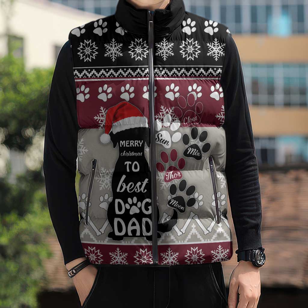 To Best Dog Dad Christmas Design Sleeveless Puffer Jacket Xmas Holiday Patterns - Wonder Print Shop