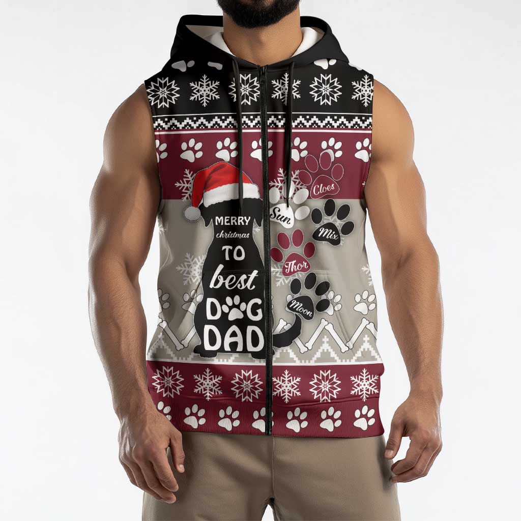 To Best Dog Dad Christmas Design Sleeveless Zip Hoodie Xmas Holiday Patterns - Wonder Print Shop