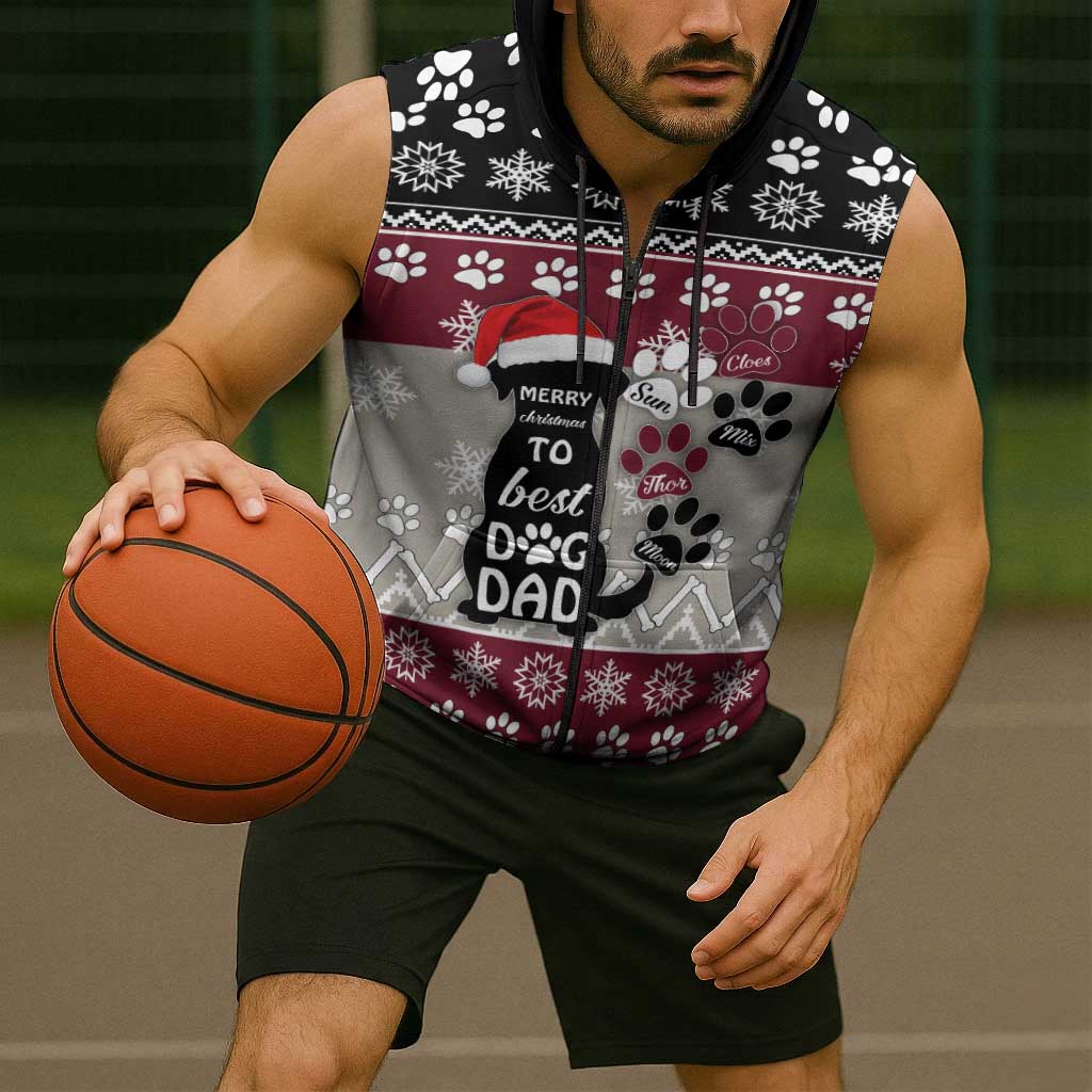 To Best Dog Dad Christmas Design Sleeveless Zip Hoodie Xmas Holiday Patterns - Wonder Print Shop