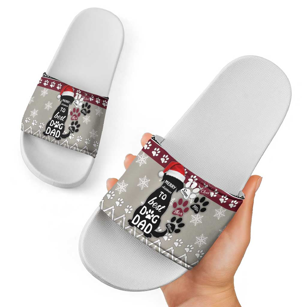 To Best Dog Dad Christmas Design Slide Sandals Xmas Holiday Patterns - Wonder Print Shop