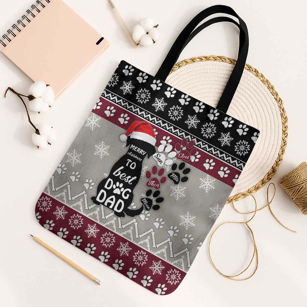 To Best Dog Dad Christmas Design Tote Bag Xmas Holiday Patterns - Wonder Print Shop
