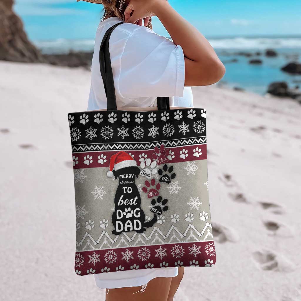 To Best Dog Dad Christmas Design Tote Bag Xmas Holiday Patterns - Wonder Print Shop