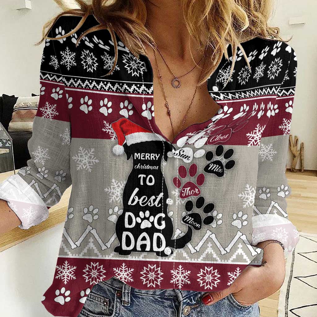 To Best Dog Dad Christmas Design Women Casual Shirt Xmas Holiday Patterns - Wonder Print Shop