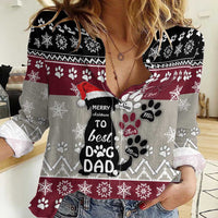 To Best Dog Dad Christmas Design Women Casual Shirt Xmas Holiday Patterns - Wonder Print Shop